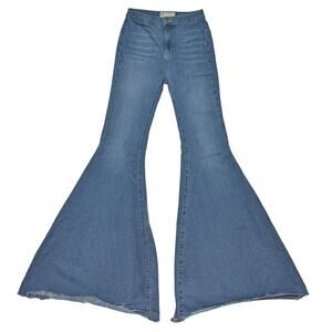 Free People Flare Jeans 26 High Rise Blue Raw Hem Denim Pants Stretch OB826353